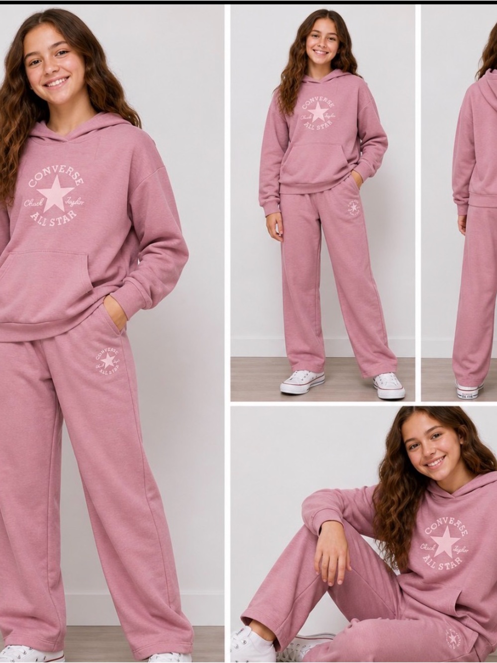 Converse Girls Pink Sweatsuit Set Hoodie Sweatpants Size L 14/16